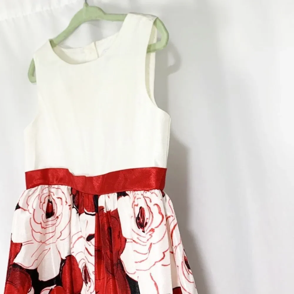 Gymboree Red Black & White Floral Christmas Party Dress 5T
